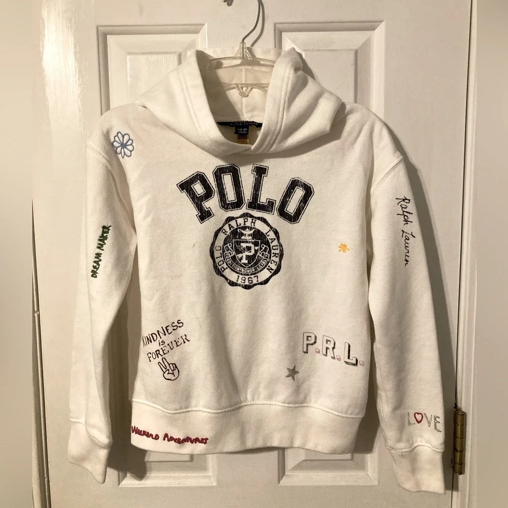 POLO Ralph Lauren White Kindness Graphic Hoodie Sz M - Picture 1 of 13